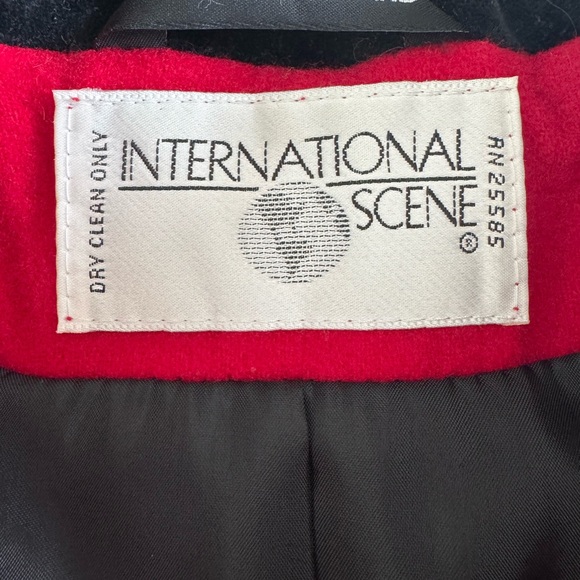 Vintage International Scene Red Wool Blazer Jacket Black Velvet Collar Cording S - Picture 8 of 13